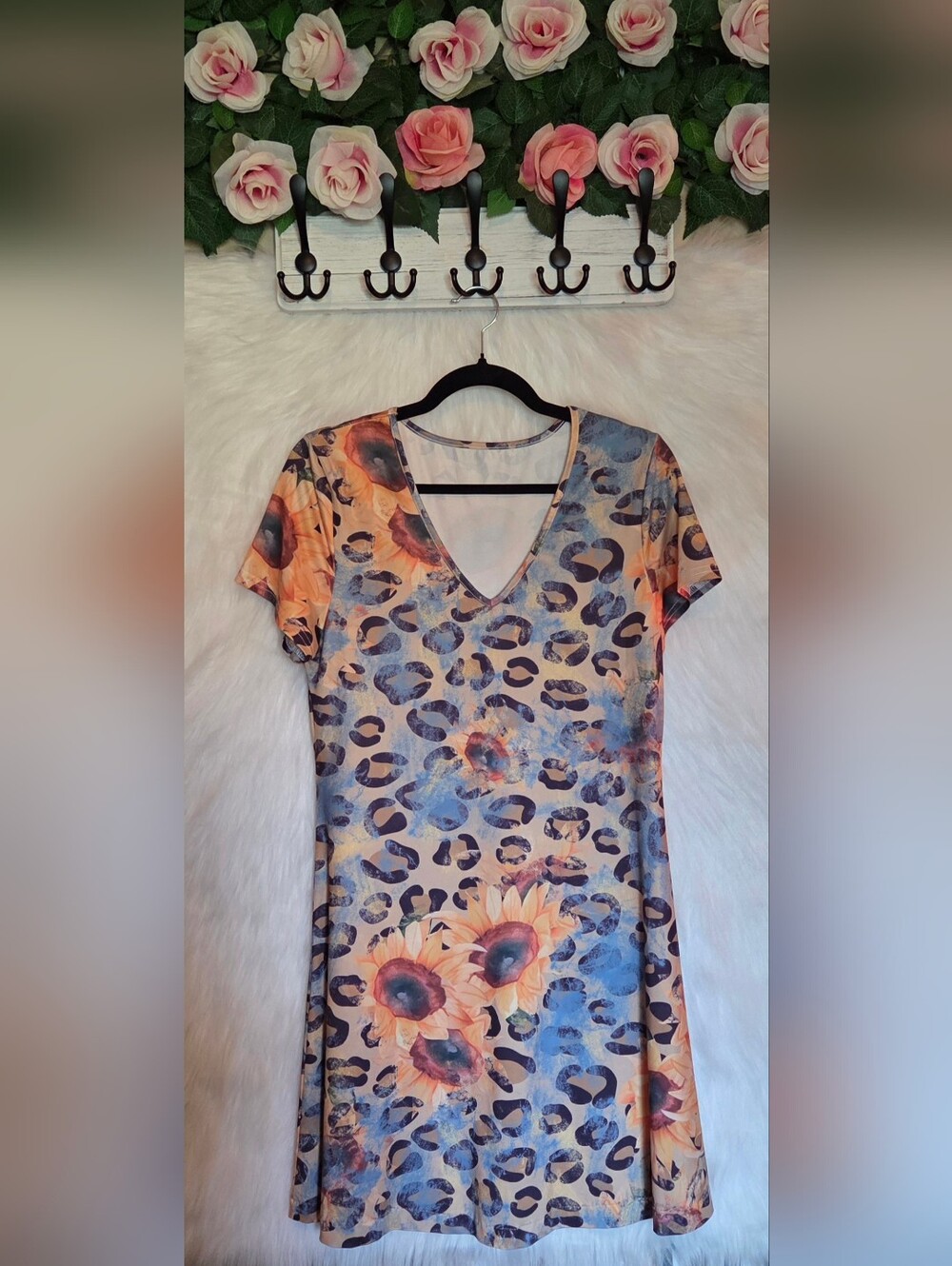 Vintage Women's Leopard & Sunflower Printed Dress